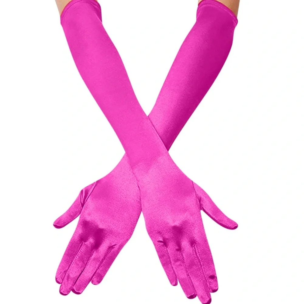 Vibrant Fuchsia Satin Evening Gloves